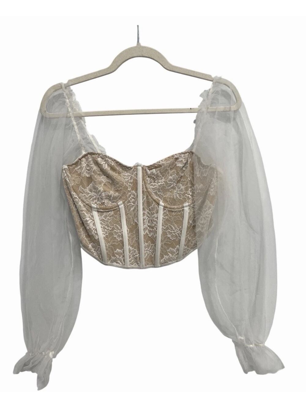 Sheer Corset Top Size Large Floral Lace Romantic Babydoll Balloon Coquette